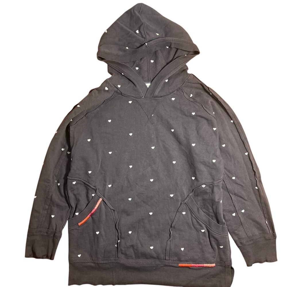 Sundance Heart Print Hoodie Women’s Small Charcoal Pullover Sweatshirt Cottage